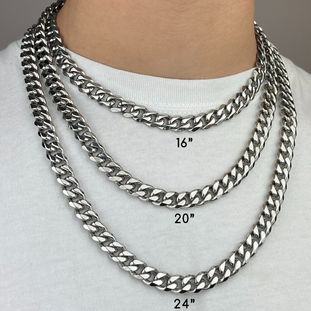 High Polished Cuban Link 10mm Necklace for Men, Stainless Steel Chain Necklace